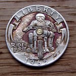 'Ride Free' clad coin 1965 Washington quarter $ carving 2