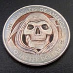 'Grim Reaper' clad coin carving USA quarter $ 2000 1