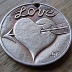 'Heart & Arrow' Love token-coin carving (1978 French 10 Francs coin) 1a