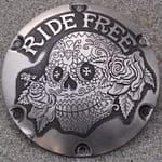 'Ride Free' hand engraved H-D Sportster derby cover 1c