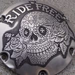 'Ride Free' hand engraved H-D Sportster derby cover 2a