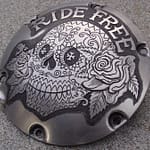 'Ride Free' hand engraved H-D Sportster derby cover 3b