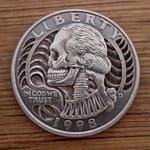 Skulled 1998 Washington Quarter $ clad coin carving 1
