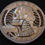 Skulled 1998 Washington Quarter $ clad coin carving 1aa