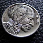 'Vintage Racer' Hobo nickel (1936 USA Buffalo 5 Cents nickel) 6