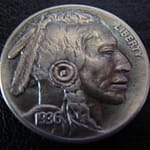 'The Warrior' Hobo nickel-coin carving 1936 USA Buffalo 5 cents 1aa